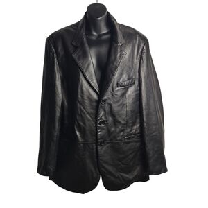 Rhomberg's Men's Black Sofa Genuine Leather Jacket Button Pockets Lined Size M